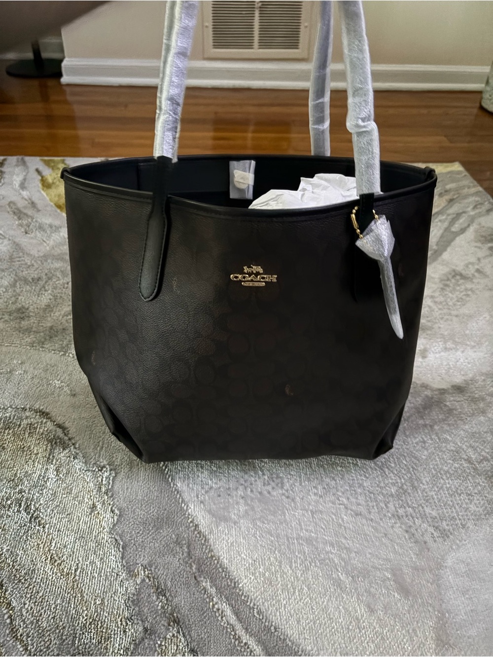 Coach dark brown Signature Tote Bag with Gold Hardware